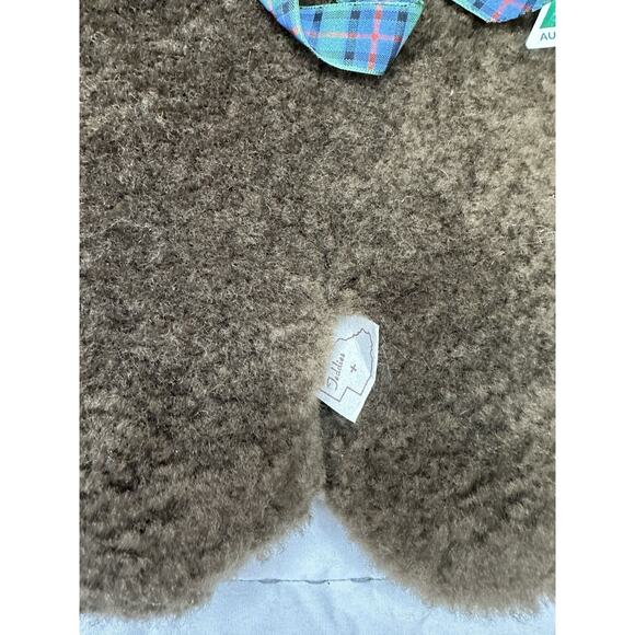 Sheepskin Flat Style Teddy Bear Brown Plaid Bow Australia Tambo Teddies Wool - Picture 4 of 8